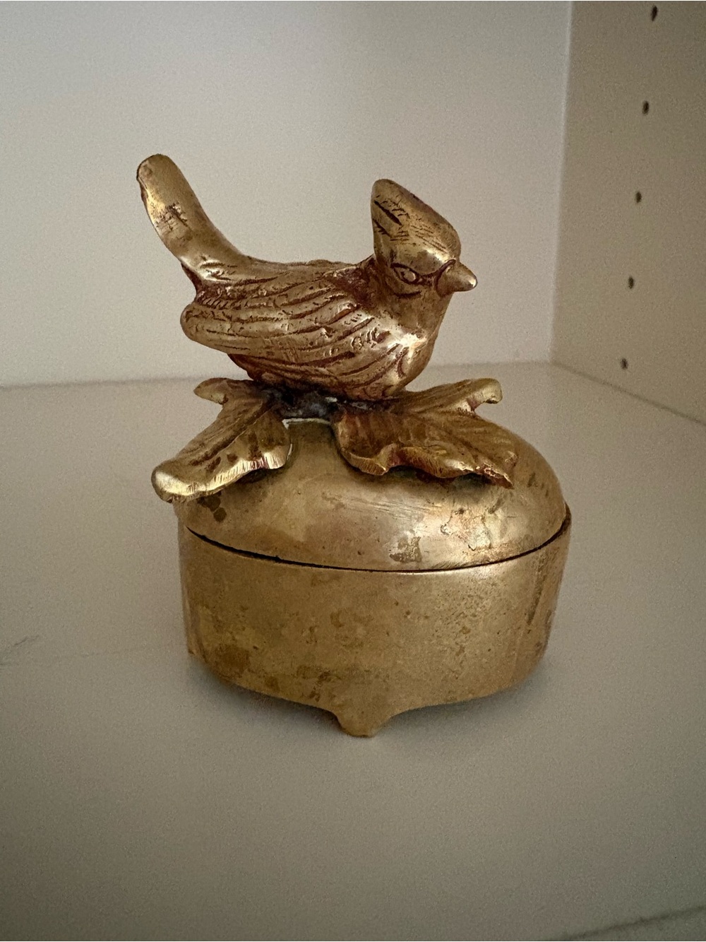 Antique Vintage Brass Bird Trinket Box - Gold Decorative Bird Jewelry Holder
